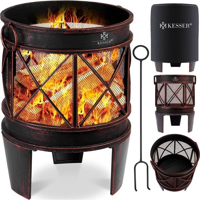 Brasero / Feu De Camp LIVIVIO 'Rombo' - Avec Grille Barbecue Et Protection étincelles - 66x42 Cm - Neuf