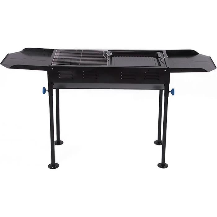 Barbecue Portable XXL En Inox - Grill Charbon De Bois Pliable Sur Pieds, Grande Surface De Cuisson Pour Jardin, Camping Et Pique-Nique