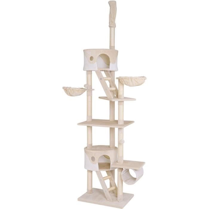 Meilleurs prix pour lionto XXL Arbre à Chat Arbre à Grimper griffoir pour Chat réglable en Hauteur 230-250 cm, Beige-Blanc48