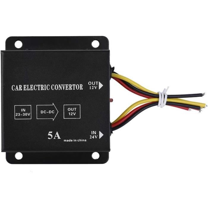 Convertisseur DC 24V Vers 12V 2A 24W - Réducteur De Tension Étanche IP68 - Pour Voiture, Camion, Bateau, Bandes LED - Câblage Rouge/Noir/Jaune