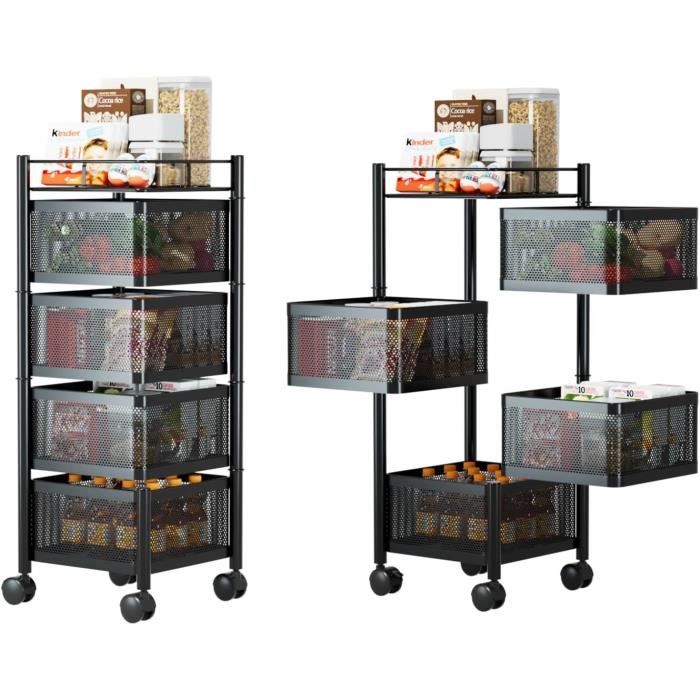 Étagère Mobile De Rangement Rotative En Plastique - 5 étages - Roulettes - Pour Bureau, Maison, Salon - Compacte