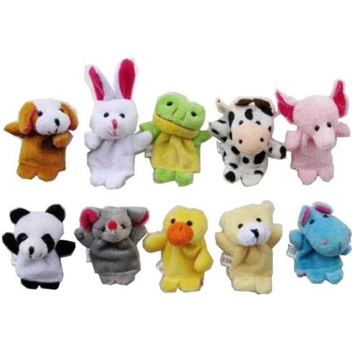 LATRAT Lot De 10 Marionnettes De Doigts Animaux En Peluche - Jouets Éducatifs Pour Enfants, Cadeaux Noël
