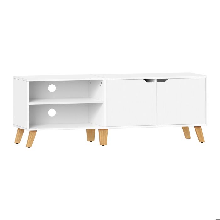 Meuble TV 2 Portes - VASAGLE - Support Télé avec Étagères Réglables - Blanc