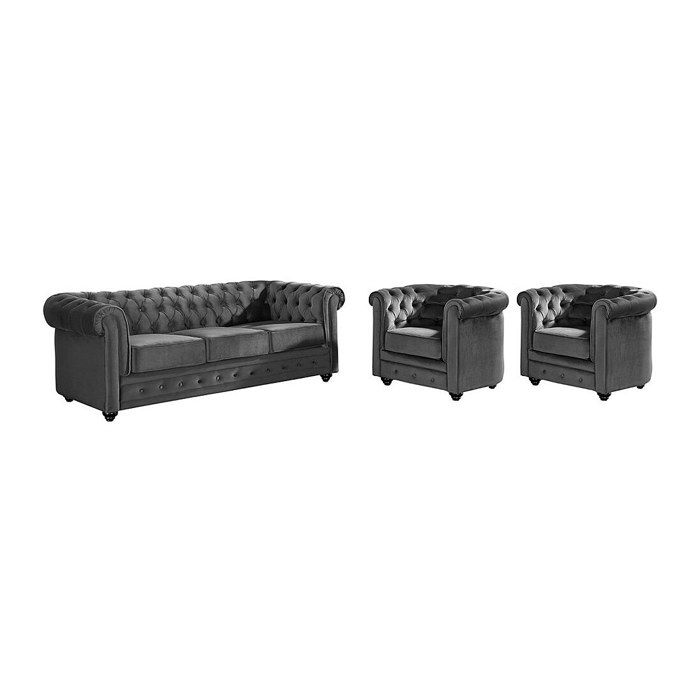 Canapé 3 places et 2 fauteuils CHESTERFIELD - Velours anthracite