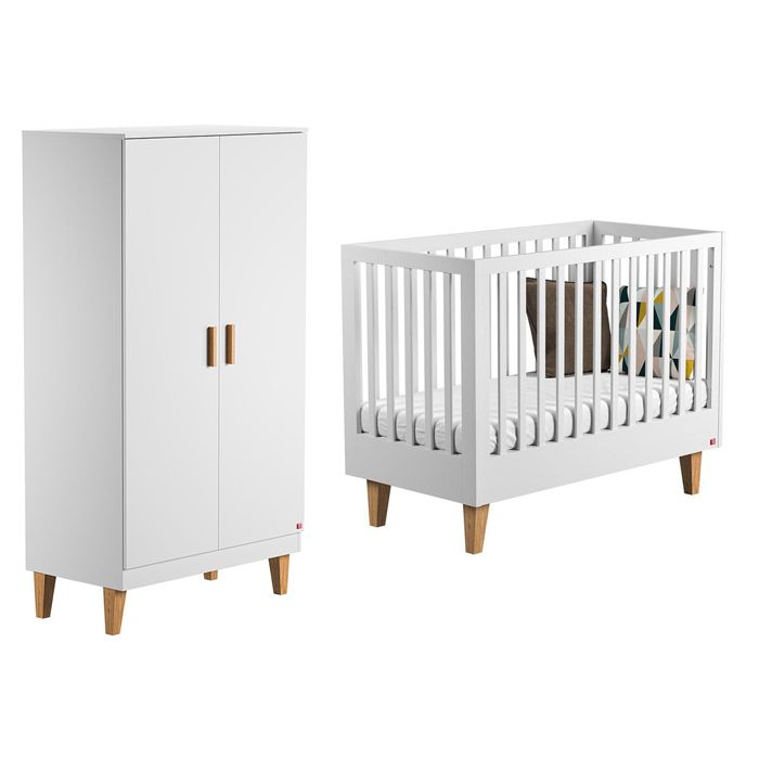 Lit Bebe 60x120 Et Armoire 2 Portes Vox Lounge Blanc Blanc