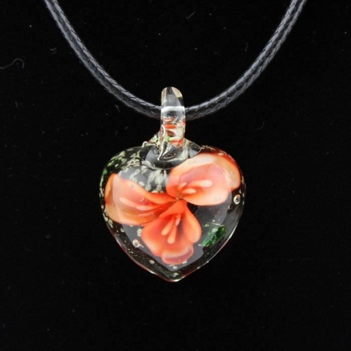 Collier Pendentif Cœur En Verre De Murano - Bleu Pailleté Doré - Occasion Parfait état