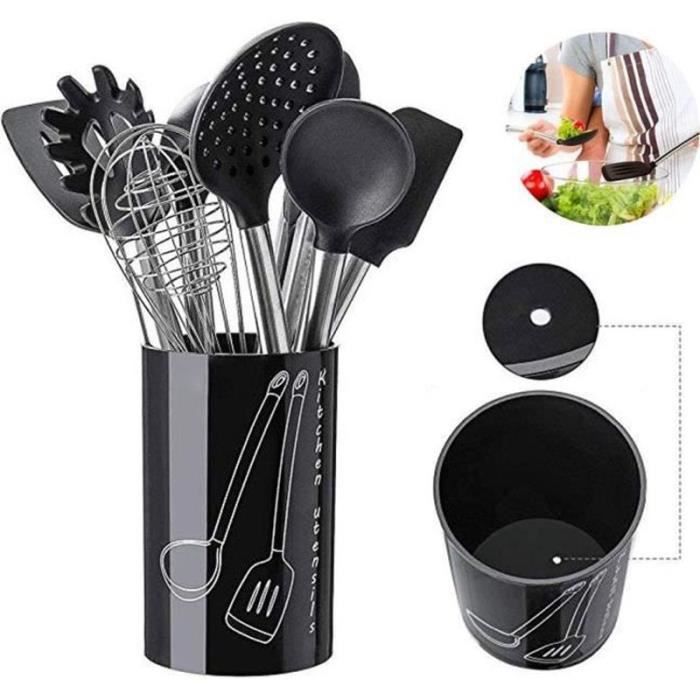 Lot 10 Ustensiles Cuisine Silicone Noir - Pelle, Cuillère, Grattoir - Neufs