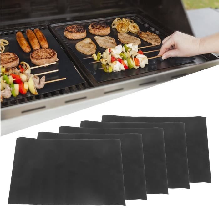 Lot De 5 Tapis De Gril Antiadhésif Téflon 42x36 Cm - Réutilisables Barbecue Et Four