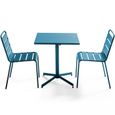 Table de jardin carrée inclinable et 2 chaises en métal bleu pacific-1