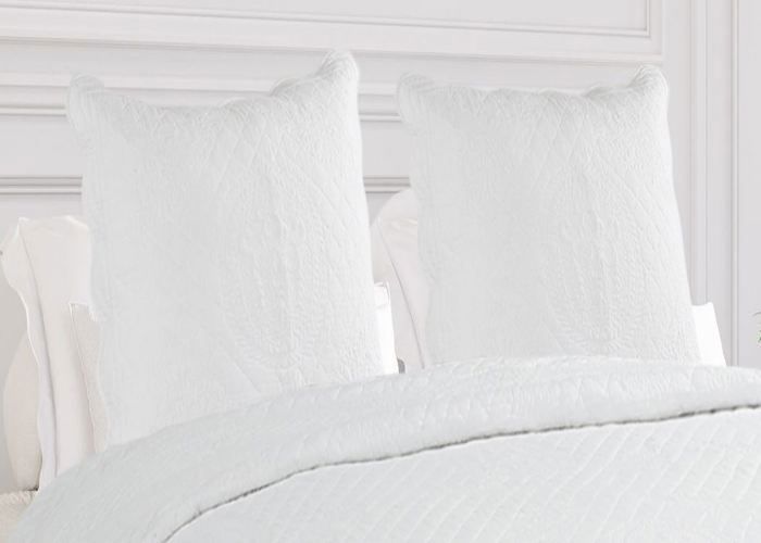 Dessus De Lit Boutis Coton 230x250 Cm + 2 Taies 65x65 Cm Bastidon Gris - Couvre-Lit Piqué Brodé Style Français Intemporel