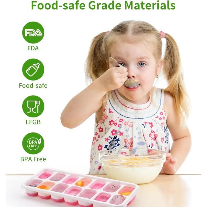 Lot De 4 Bacs à Glaçons En Silicone Avec Couvercles - 14 Cases Chacun, Sans BPA, Empilables Pour Congélo