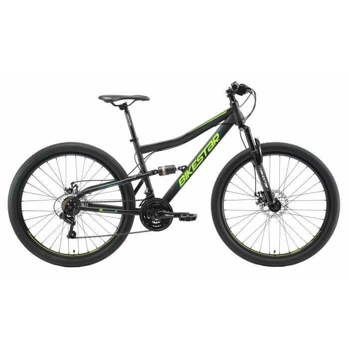 VTT tout suspendu BIKESTAR 27.5 Pouces 21 vitesses Shimano avec frein a disque Noir Cdiscount Sport
