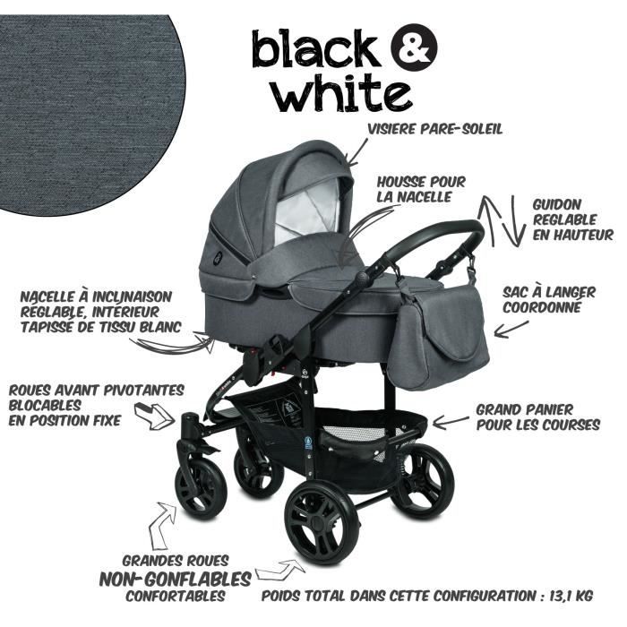 Poussette Trio 3 en 1 B&W ISOFIX – Gris Graphite - Nouveau Design