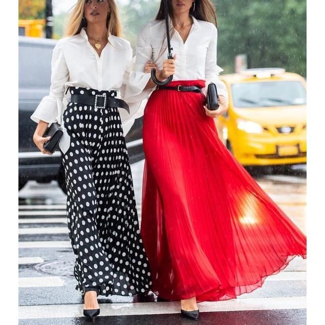 Jupe Vintage taille haute plissee Maxi jupes femmes dames jupe evasee fete danse vetements mode solide a pois longue Type green Blanc Cdiscount Pret a Porter