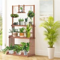 Support Pour Plantes Rustique à Roulettes - 3 Niveaux En Bois Massif - Étagère Fleurs Intérieur Extérieur Jardin Balcon Salon