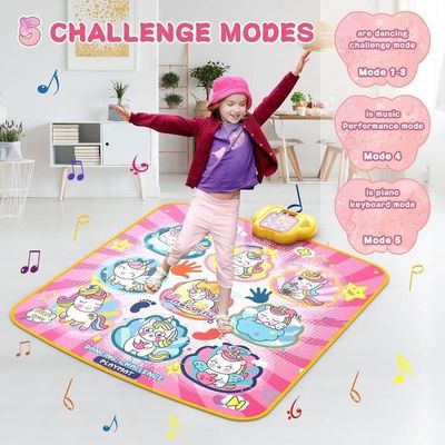 Tapis De Danse Licorne Avec LED – 3 Modes Défi, Musical, Antidérapant – Cadeau Fille Garçon 3-8 Ans