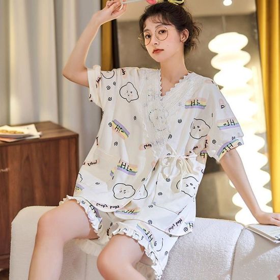 Pyjama 2 Pièces Femme Imprimé Bulles De Bière - Haut Manches Courtes, Short Taille Élastique, Confortable - 2
