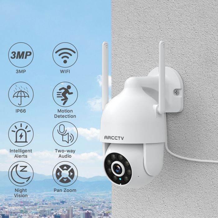 Caméra Wi-Fi Intérieure ANTELA 3 Mpx - Écran 2,4", Appel à Un Bouton, Rotation 355°, Vision Nocturne, Compatible Alexa