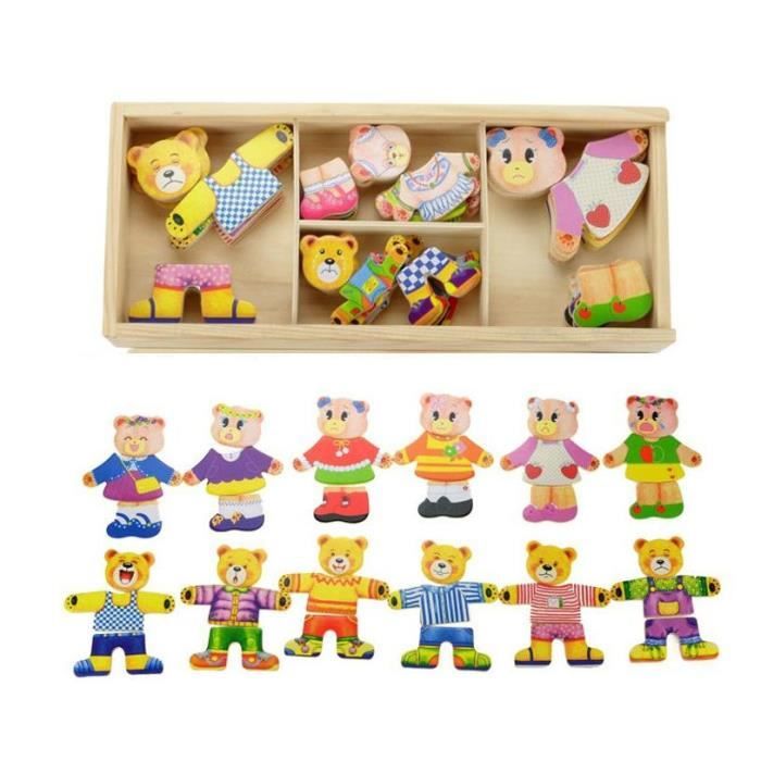 Lot de 4 puzzles en bois pour enfants, jouets en bois, puzzle enfichable 1  2 3