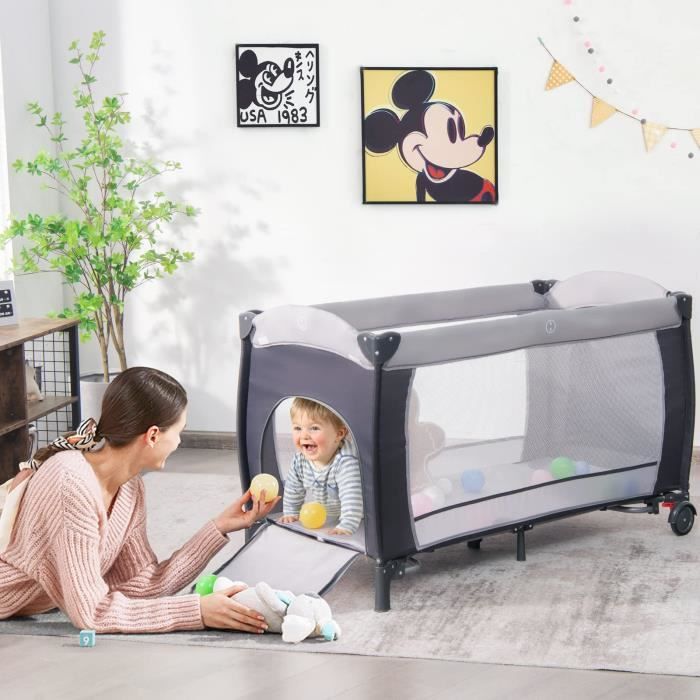 DREAMADE 4 en 1 Lit Parapluie Bébé 102x72x74CM avec Matelas&Moustiquaire Lit de Voyage Tout-Petites 0-3 Ans avec Porte-Couche,Roue Verrouillable,Table à Langer,Boîte à Musique,Charge 15KG (Étoilé