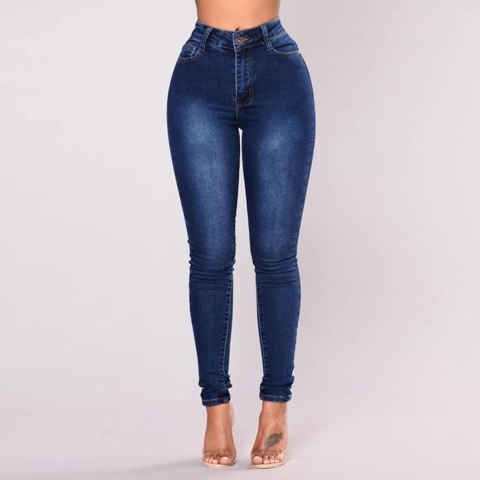 Mode Femmes Solide Taille Haute Stretch Slim Jeans Pantalon Crayon
