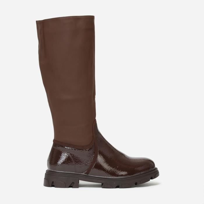 Bottes femme marron LA MODEUSE bi mati res talon carr et semelle crant e