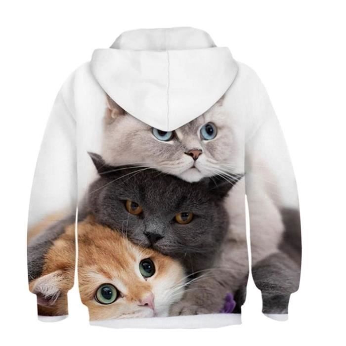 Sweat a capuche chat 3D Streetwear Enfant Manches longues Col capuche Blanc