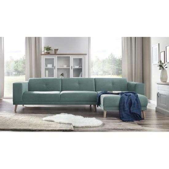Canape D Angle Avec Pouf Luna Bleu Poudre Angle Droit Pouf Inclus
