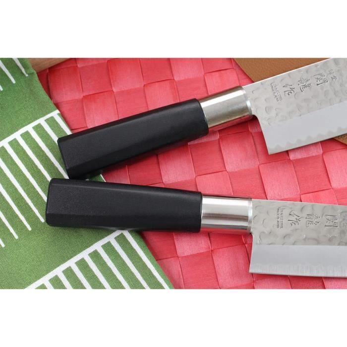 Coffret 2 couteaux japonais Nagekomi lame martelée : santoku + nakiri