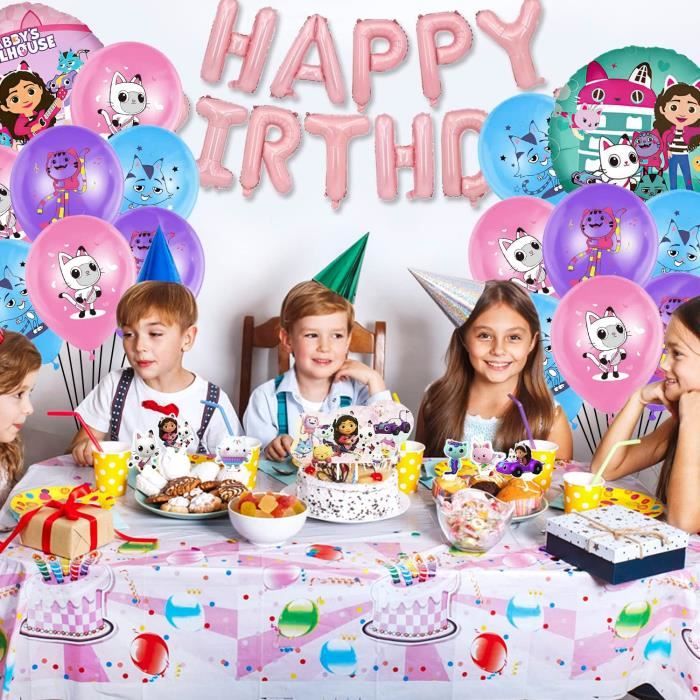 GUBOOM Déco Anniversaire Gabby Chat – Ballons Latex Et Alu, Bannière – Thème Féerique Pour Fille 5 Ans