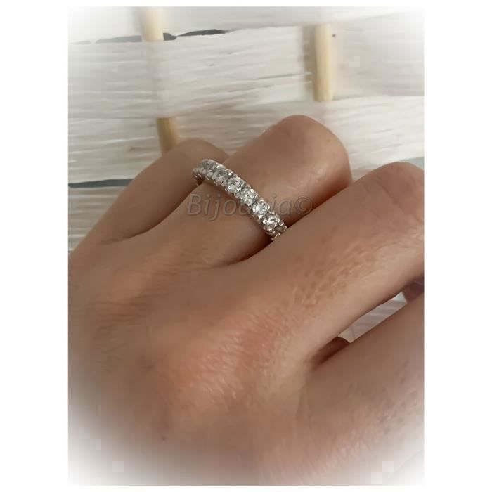 Bague Alliance Argent Massif 925 Sertie Zirconium - Taille 54, Neuf Avec étiquettes