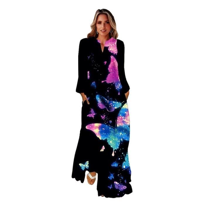 Robe longue robe blanche imprim e de plumes manches longues col en
