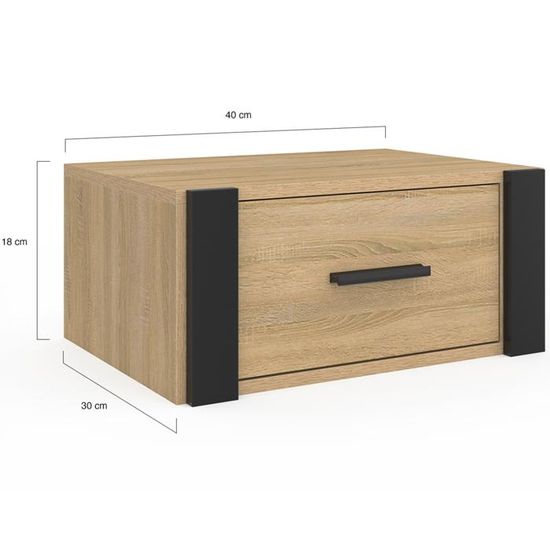 Lot 2 étagères Murales Avec Tiroir En Bambou – 40x24x8 Cm – Tables De Chevet Suspendues, Capacité 5 Kg