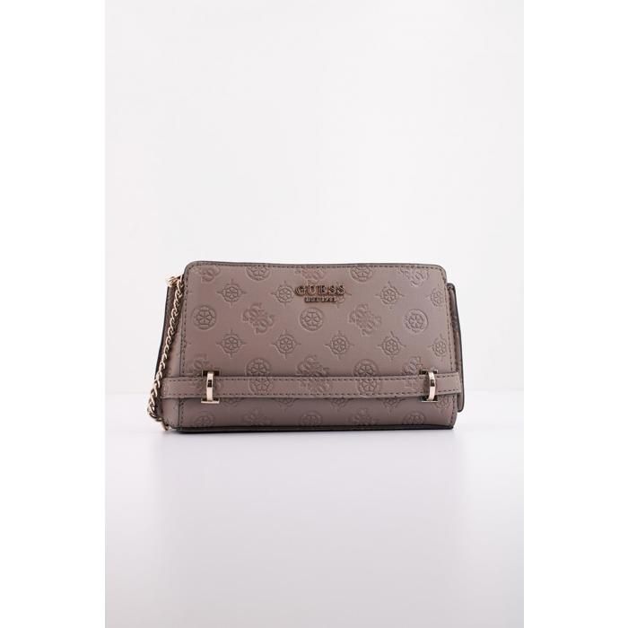 Sac à épaule GUESS Zarela Dark Taupe - Sac Bandoulière Zip Top En Simili Cuir Avec Logo