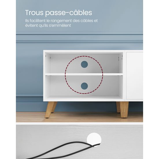 VASAGLE Meuble TV Modulable L - Longueur Réglable 162-270 Cm | 2 Tiroirs, 3 Casiers, Bande LED, Multiprise