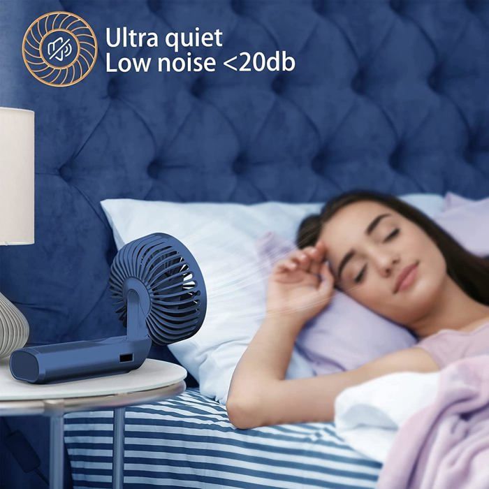 Ventilateur de Poche,Mini Ventilateur Portable USB,Ventilateur a Main Rechargeable par USB 4000mAh,Personnel Ventilateurs Portatif Pliable,Petit Ventilateur Silencieux Pour Bureau,Voyage,Camping-Bleu