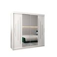 Armoire de Chambre MALTESE 1 Blanc 200 avec 2 Portes Coulissantes avec Miroir Penderie (Tringle) avec étagères Sans tiroirs-0