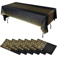 Nappe de Fête 6pièces Noir Or Jetable pour Table Rectangle Nappe Anniversaire Confettis Points Or137 x 274 cm (Noire, 6pcs)