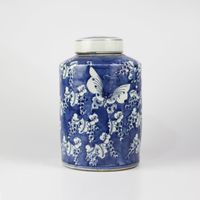 Fine Asianliving Pot à Gingembre Chinois Bleu Blanc Porcelaine Papillons D19 x H 29 cm
