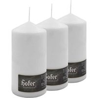 Hofer Bougies Cires Cylindriques pour Lanternes - Lot de 3 Bougies - 10 x 20 cm - Couleur Blanche - Longue Durée : 110 heures