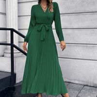 robe femme chic et elegant Robe longue décontractée à manches longues et col en V pour femmes Vert