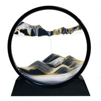 Peinture de Sable Qui coule-Décoration d’intérieur-Cadre Sablier 3D en Verre Rond,-7 pouces de diamètre-noir