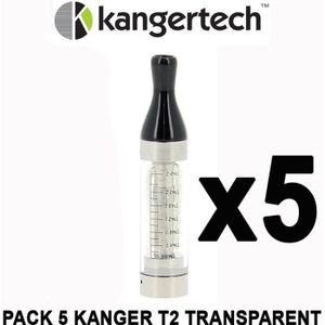 ATOMISEUR E-CIGARETTE PACK 5 Clearomiseurs KANGER T2 - TRANSPARENT - 2,4