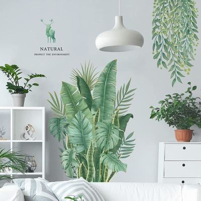 Stickers Muraux Feuilles Tropicales Tanlaby - Déco Salon DIY 120x120cm