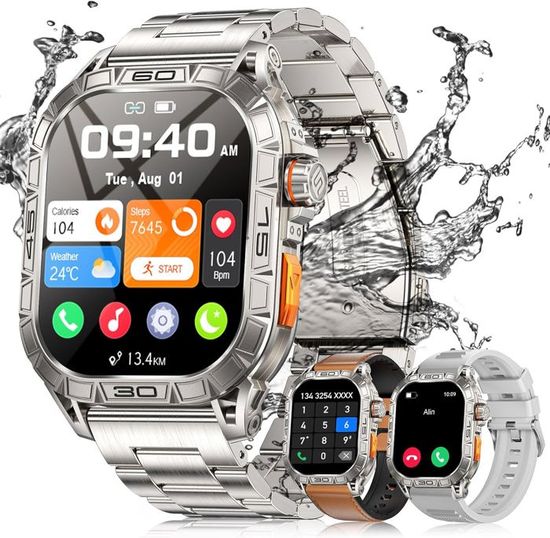 Montre Connectée Homme Militaire, 1,39 Ips Smartwatch Avec 400Mah Grande Batterie Ip68 Étanche