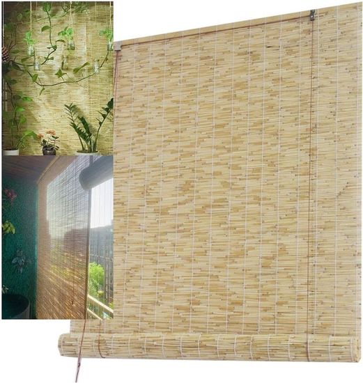 Store Enrouleur Bambou Naturel - Tailles Sur Mesure 40-160 Cm, Intérieur/extérieur, Occultant Léger