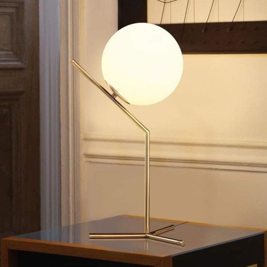 CAPXXIN Lampe De Table Globe Du Milieu Du Siècle Moderne 3 Lumières Dorée Lampe De Bureau Contemporaine Globe En Verre Blanc Lampe De Lecture Pour Chambre Salon Salle D'étude (Blanc) Needed