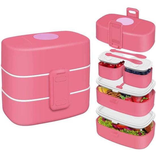 Set 3 Boîtes Bento BRYN 450ml - 4 Compartiments Micro-ondables - Pour Repas équilibrés (rose/orange/violet)