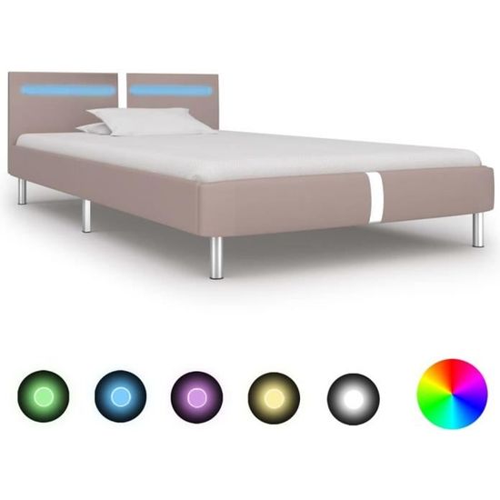 &6956Luxueux Elégant Cadre de lit avec LED Sommier à Lattes Design & Classique- Lit Adulte Contemporain - Lit 2 Places Scandinave Ca