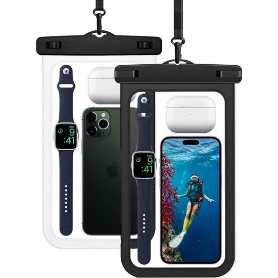 TUSEASY Pochette Étanche Smartphone [Lot de 2] IPX8 Coque pour Aller sous l' eau, Protege Protection